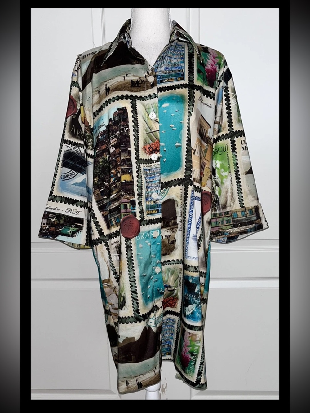 Agua De Coco Por Liana Thomaz Brazil Landmark Patchwork Dress Large Vacation
